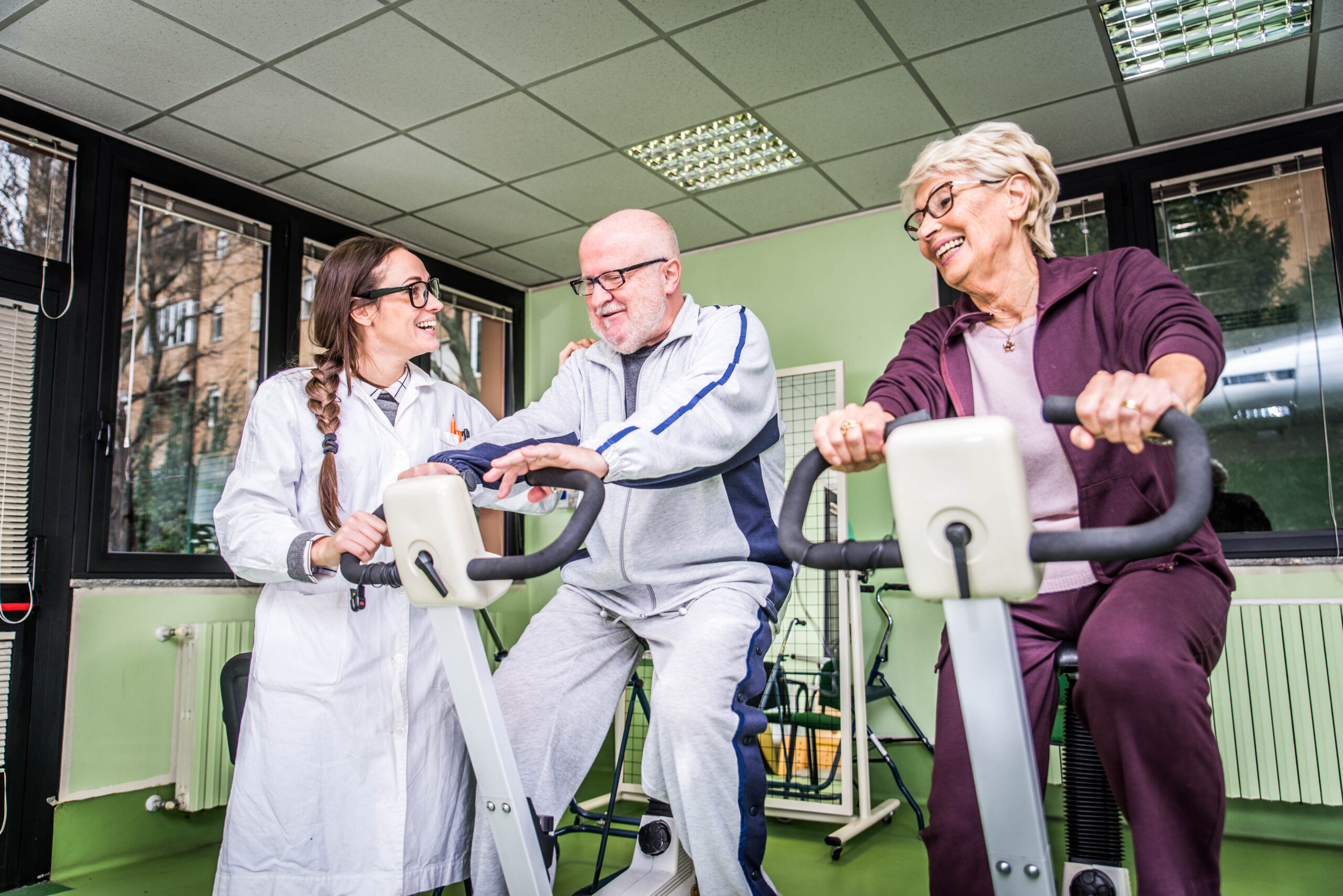 Senior adults in a nursing home for the elderly doing sport activities